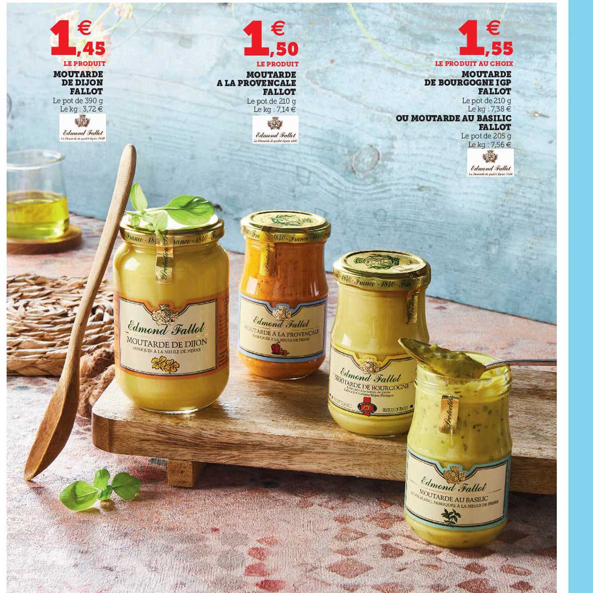 moutarde de dijon fallot, moutarde à la provencale fallot, moutarde de bourgogne igp fallot ou moutarde au basilic fallot