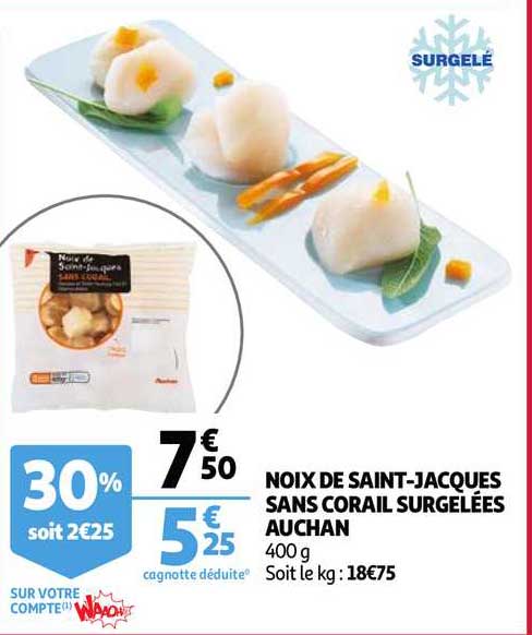 noix de saint-jacques sans corail surgelées auchan