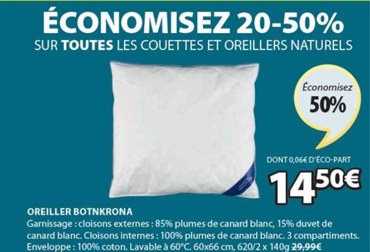 oreiller botnkrona, couettes et oreillers naturels