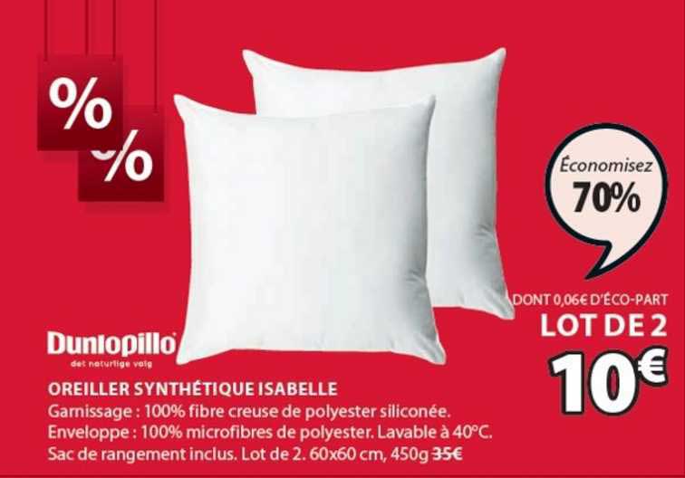 oreiller synthétique isabelle dunlopillo