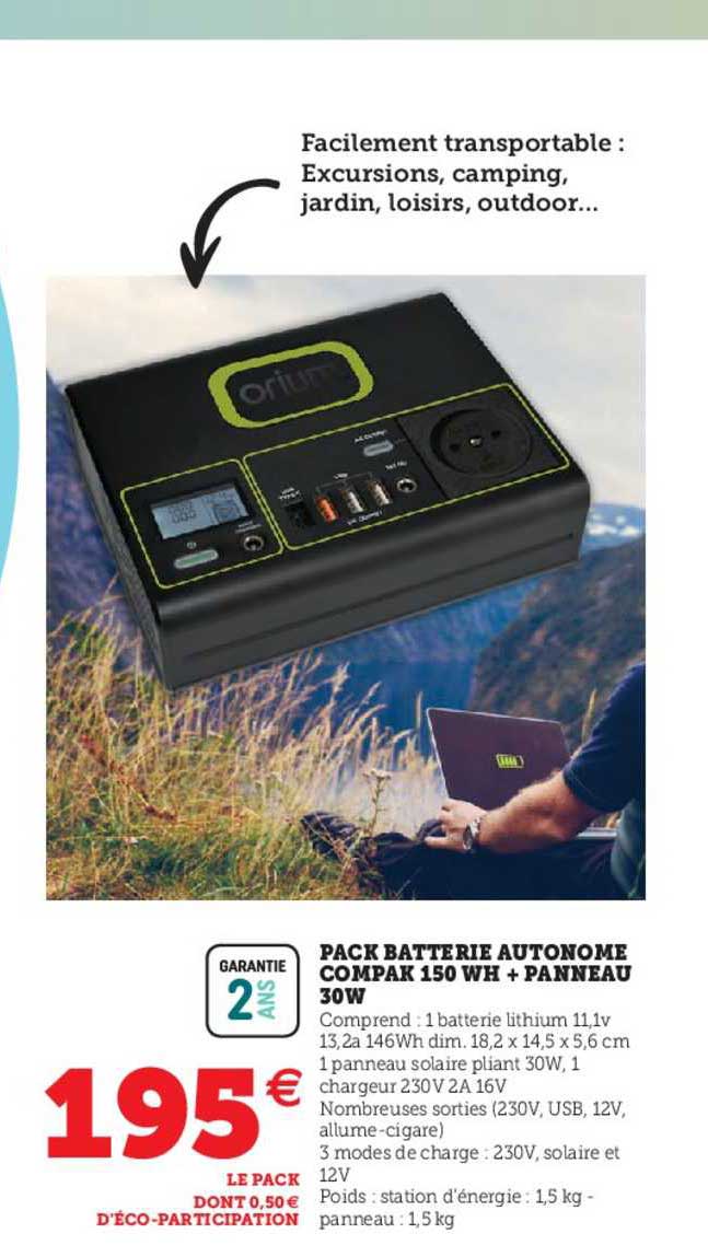 Pack Batterie Autonome Compak 150 Wh + Panneau 30 W