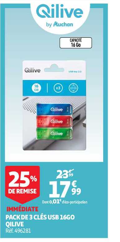 Pack De 3 Clés Usb 16go Qilive