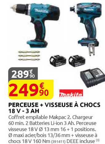 perceuse + visseuse à chocs 18 v - 3 ah makita