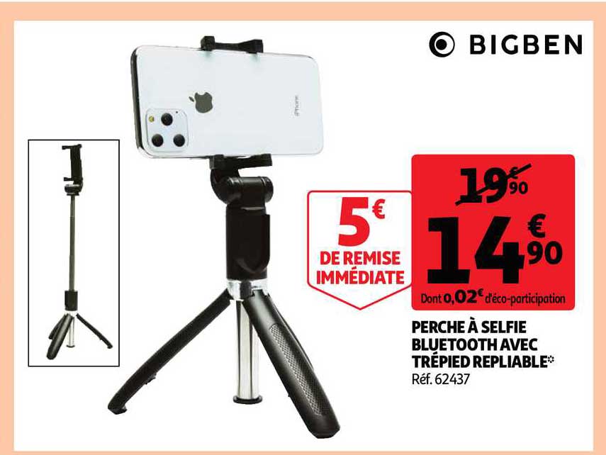 perche à selfie bluetooth avec trépied repliable