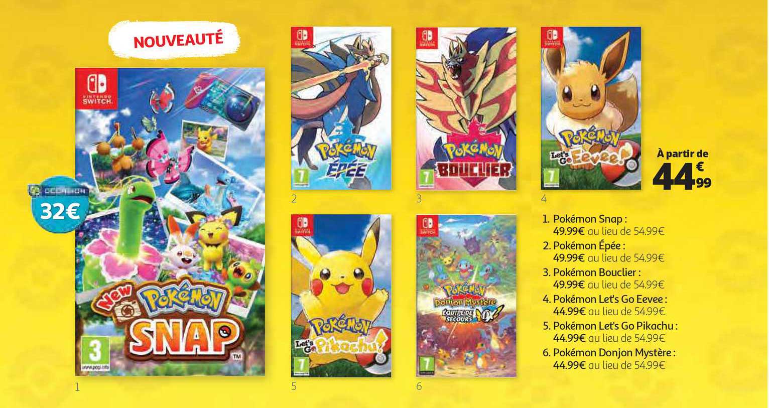 pokémon snap, pokémon épée, pokémon bouclier, pokémon let's go pikachu, pokémon donjon mystère