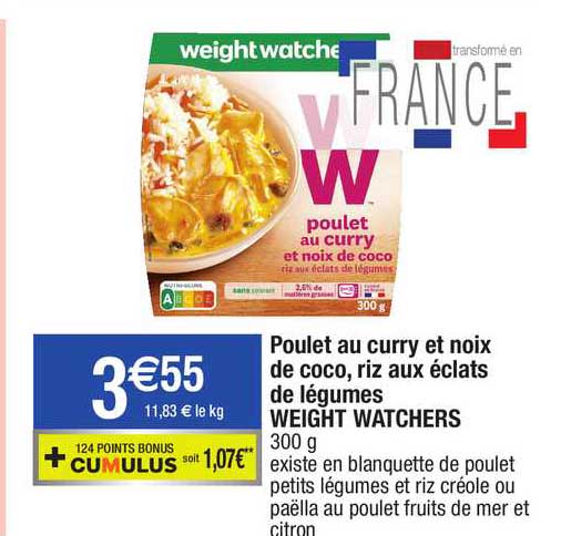 poulet au curry et noix de coco, riz aux éclats de légumes weight watchers