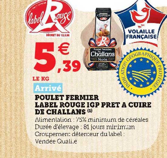 poulet fermier label rouge igp prêt à cuire de challans arrivé