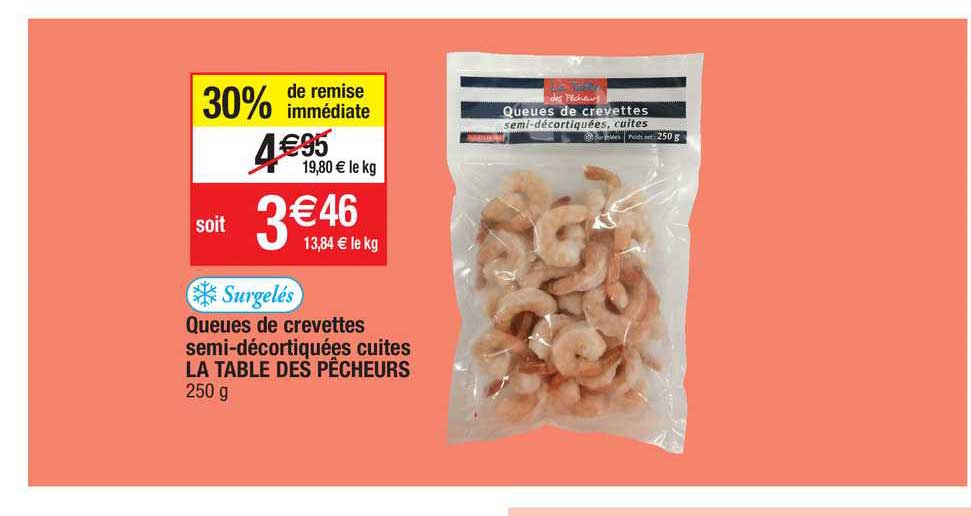 queues de crevettes semi-décortiquées cuites la table des pêcheurs