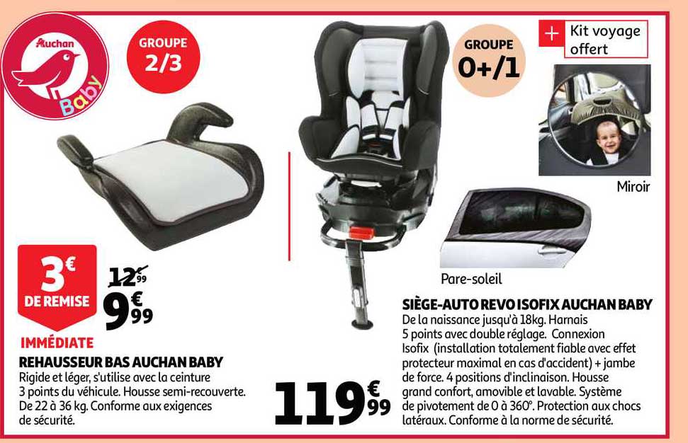 rehausseur bas auchan baby, siège-auto revo isofix auchan baby