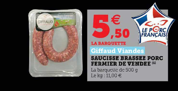 saucisse brassée porc fermier de vendée giffaud viandes