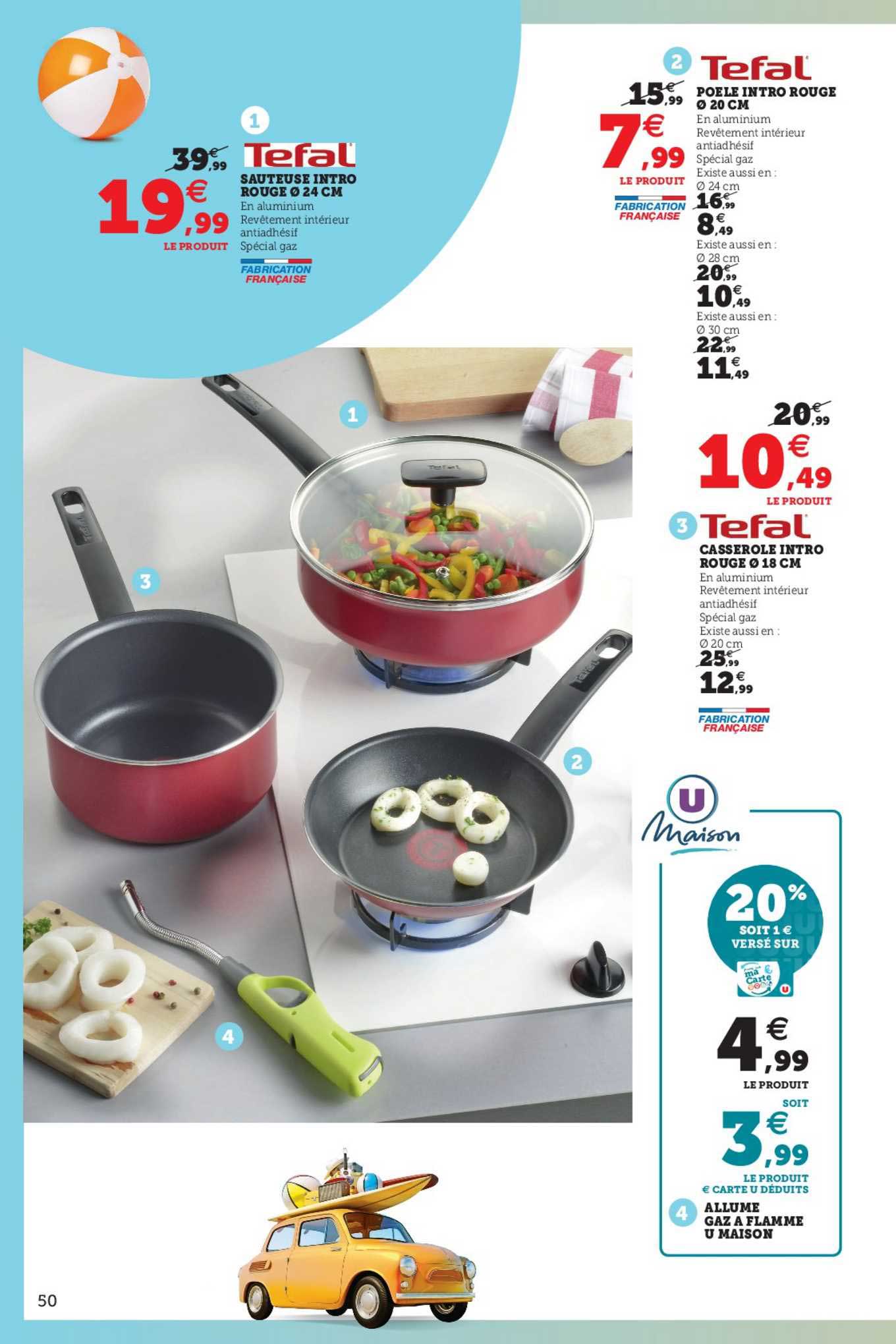 sauteuse intro rouge 24 cm, poêle intro rouge 20 cm, 24 cm, 28cm, 30 cm, casserole intro rouge 18 cm, 20 cm, allume gaz à flamme u maison