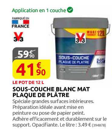 sous-couche blanc mat plaque de plâtre v33, le pot de 12 l