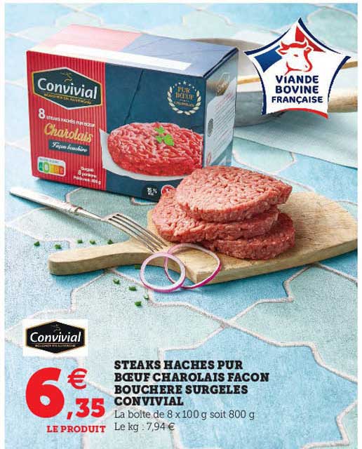 steaks hachés pur boeuf charolais façon bouchère surgelés convivial