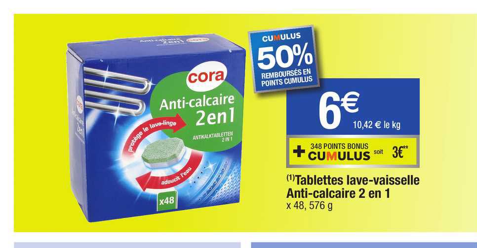 tablettes lave-vaisselle anti-calcaire 2 en 1