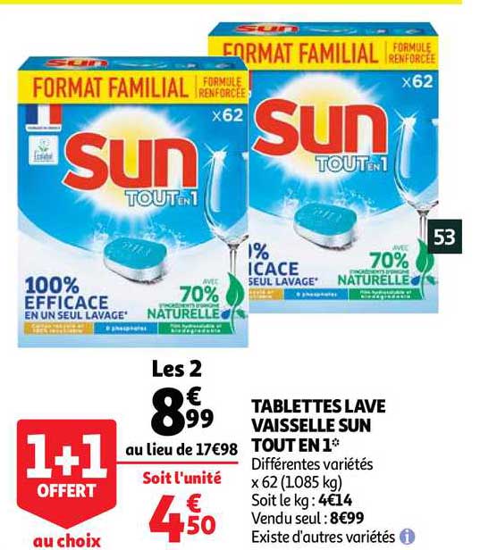 tablettes lave vaisselle sun tout en 1