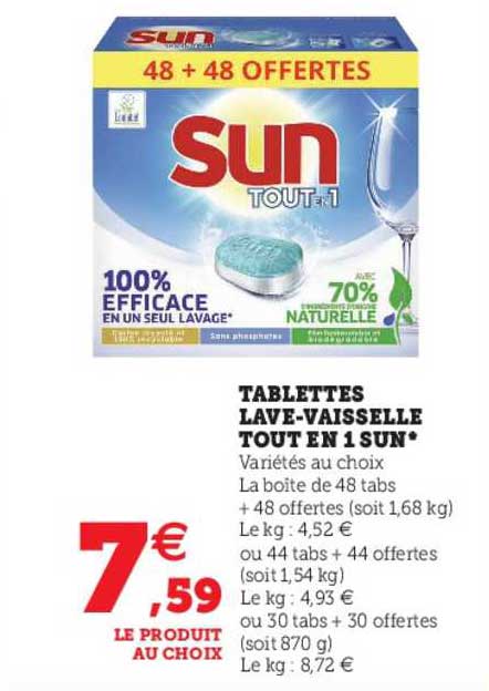 tablettes lave-vaisselle tout en 1 sun