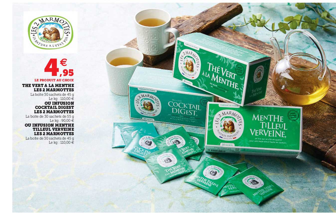 thé vert à la menthe les 2 marmottes ou infusion cocktail digest les 2 marmottes ou infusion menthe tilleul verveine les 2 marmottes