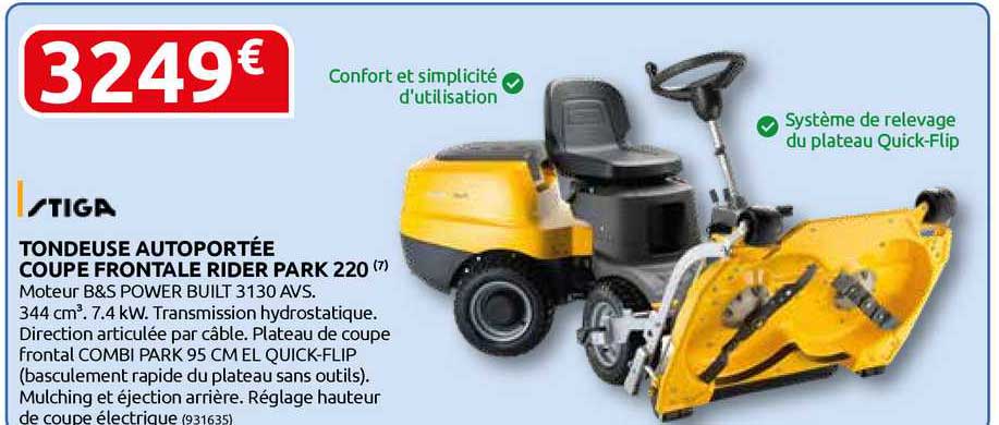 tondeuse autoportée coupe frontale rider park 220 stiga