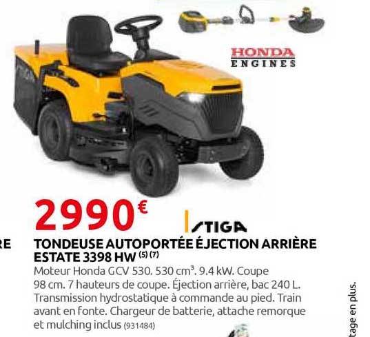 tondeuse autoportée éjection arrière estate 3398 hw stiga