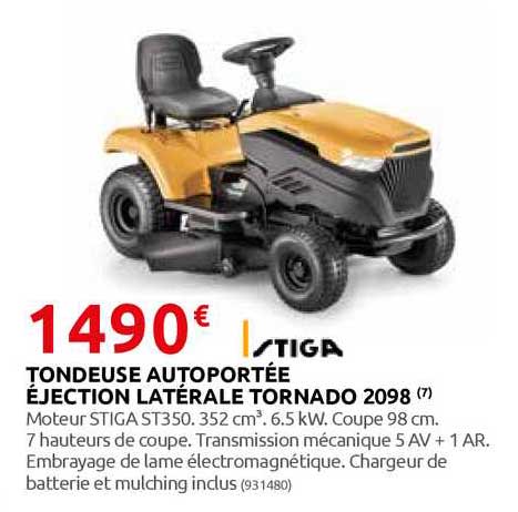 tondeuse autoportée éjection latérale tornado 2098 stiga