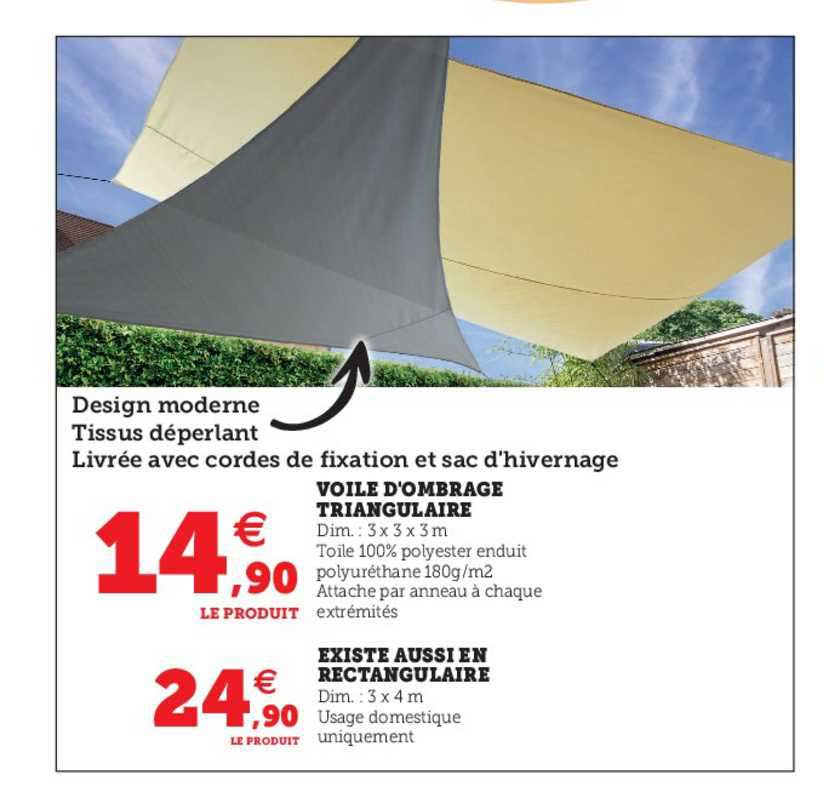 voile d'ombrage triangulaire, existe aussi en rectangulaire