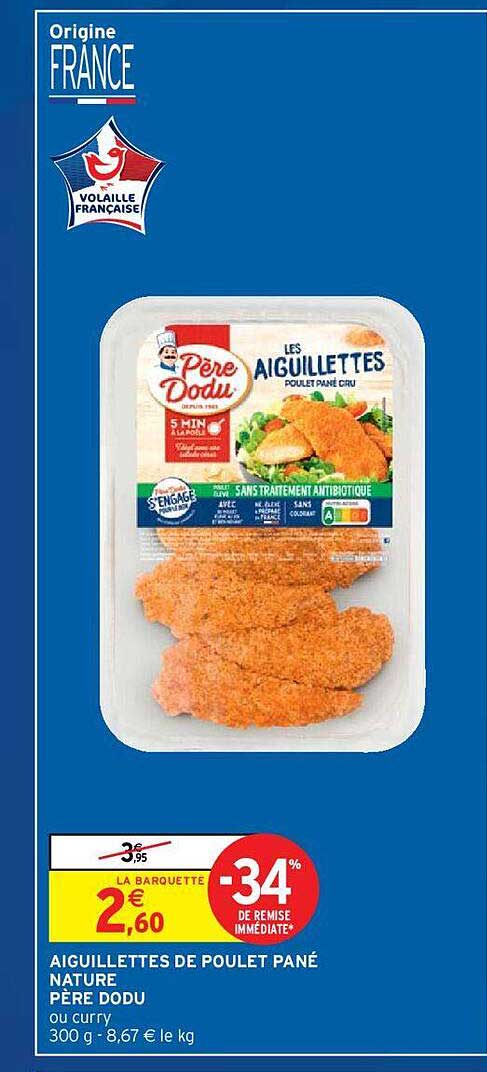 aiguillettes de poulet pané nature père dodu