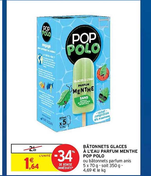 bâtonnets glacés à l'eau parfum menthe pop polo