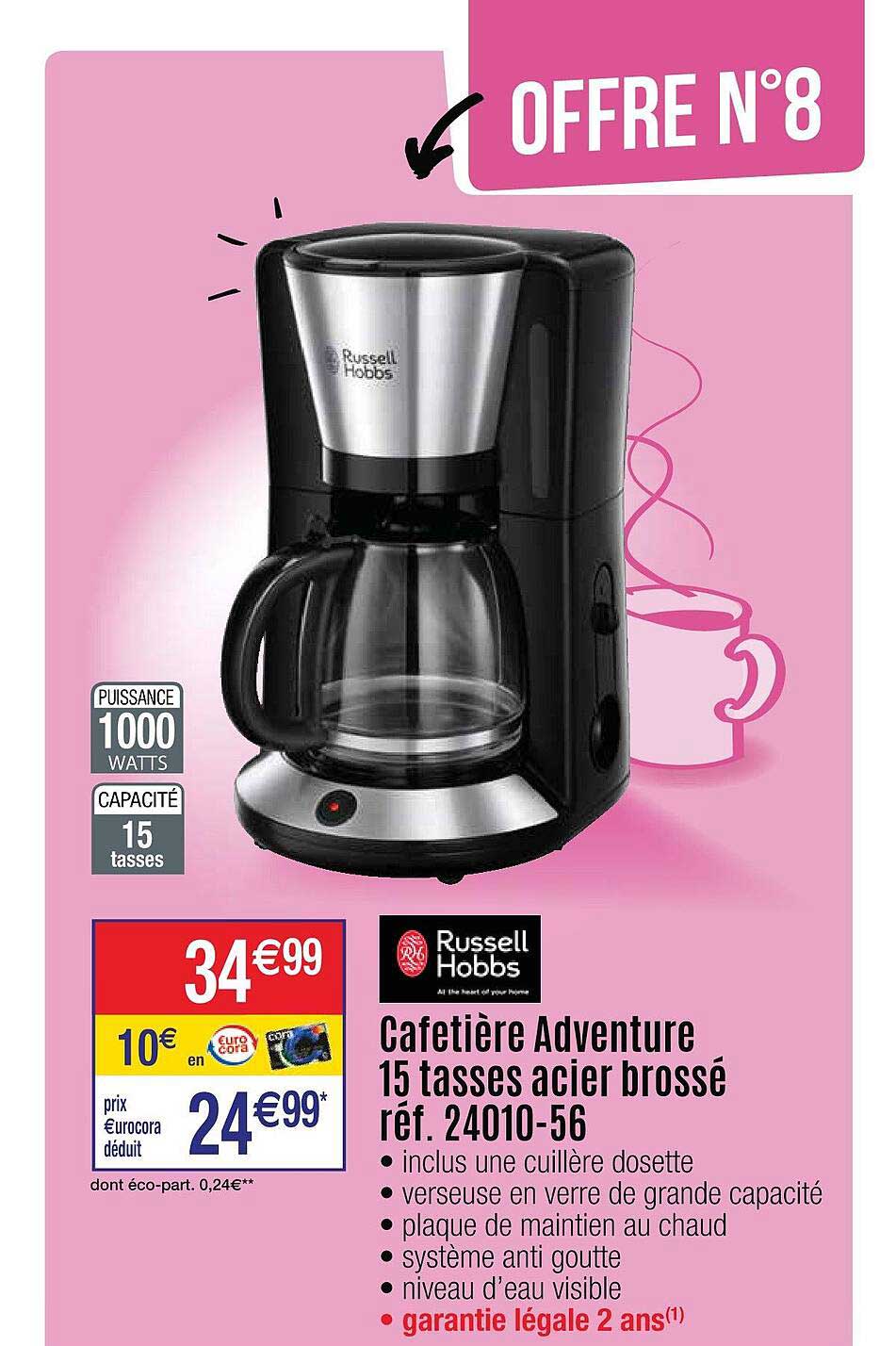 cafetière adventure 15 tasses acier brossé russell hobbs