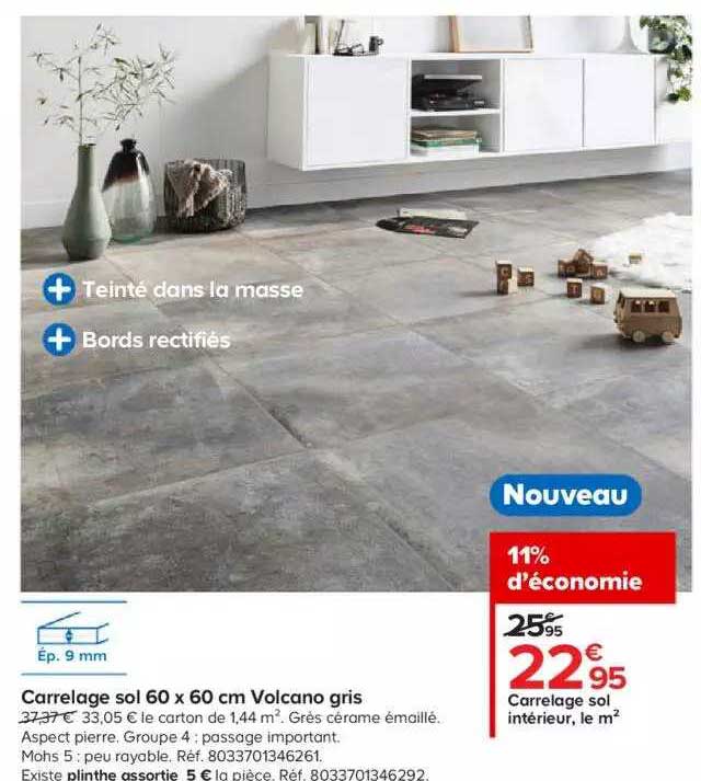 Carrelage Sol Intérieur Volcano Gris