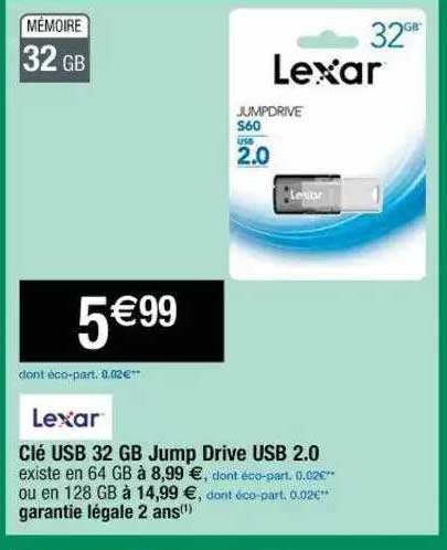 clé usb 32 gb jump drive usb 2.0 lexar