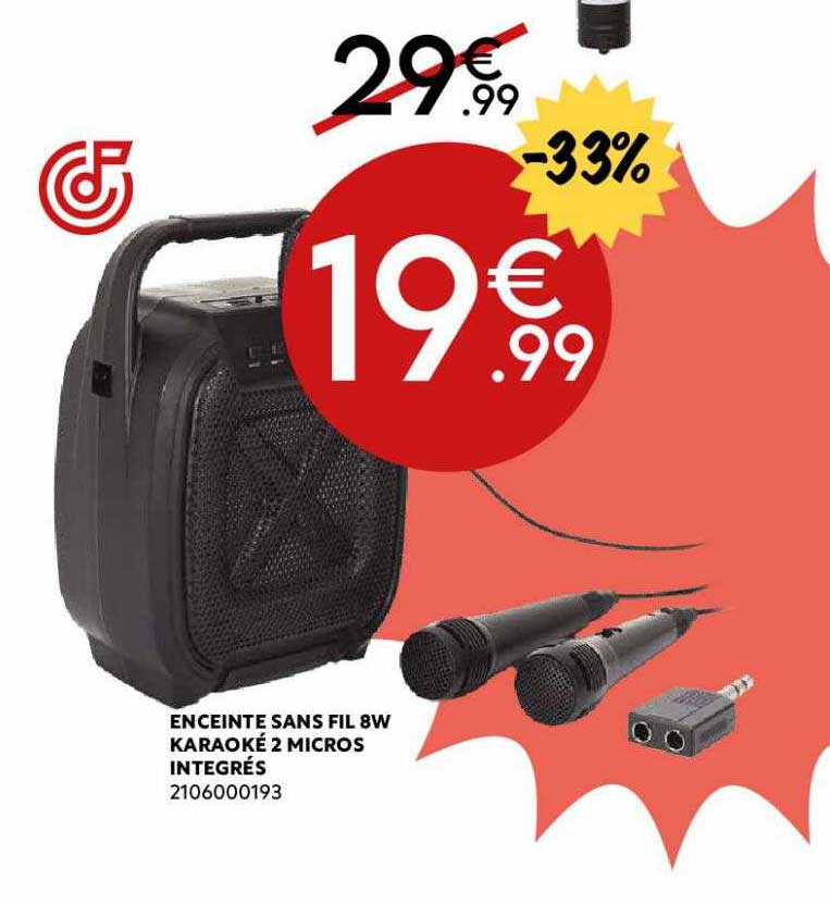 enceinte sans fil 8w karaoké 2 micros integrés