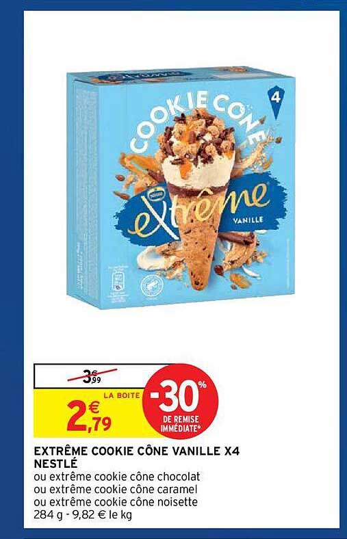 Extrême Cookie Cône Vanille X 4 Nestlé