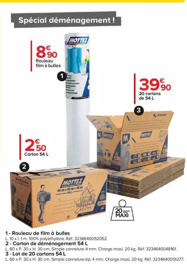 Rouleau Film à Bulles, Carton De Déménagement 54l, Lot De 20 Cartons 54l