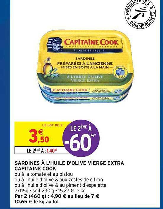 sardines à l'huile d'olive vierge extra capitaine cook