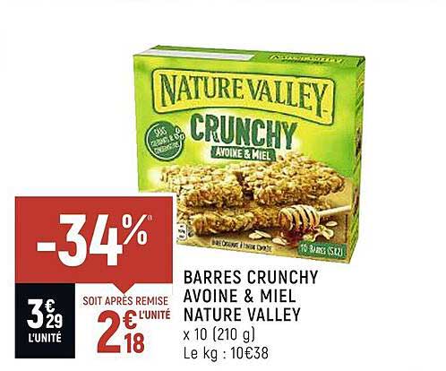 barres crunchy avoine & miel nature valley