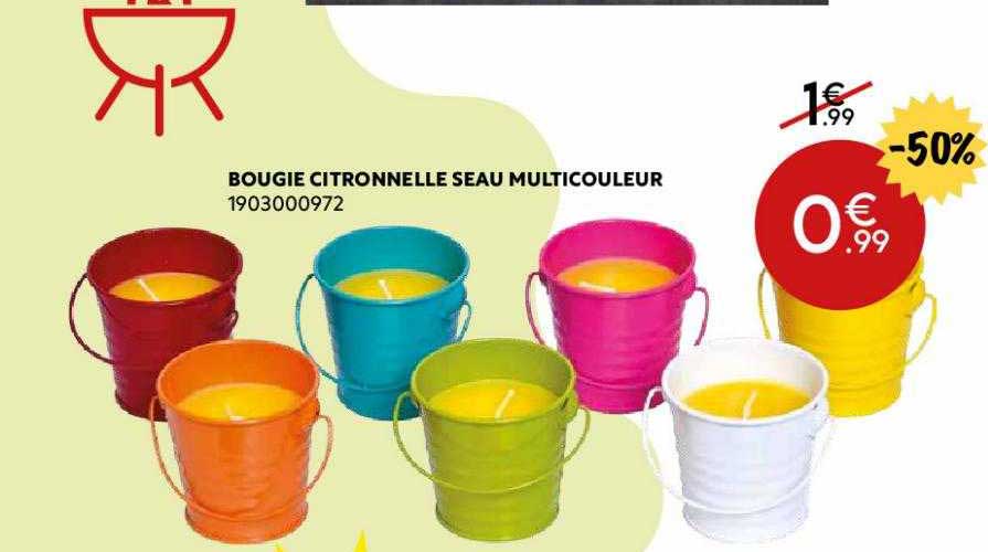bougie citronnelle seau multicouleur