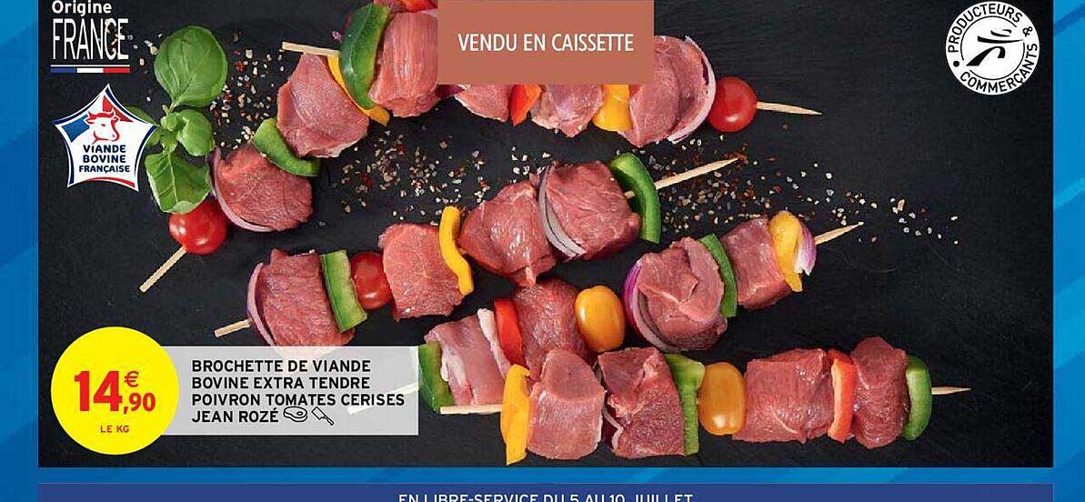 brochette de viande bovine extra tendre poivron tomates cerises jean rozé