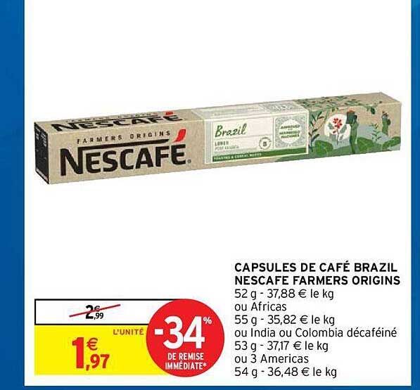 capsules de café brazil nescafé farmers origins