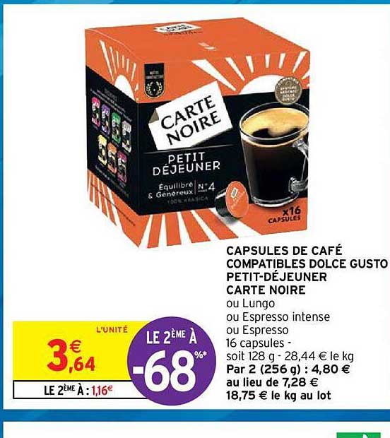 capsules de café compatibles dolce gusto petit-déjeuner carte noire