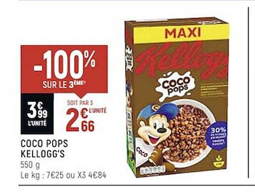 coco pops kellogg's -100% sur le 3ème