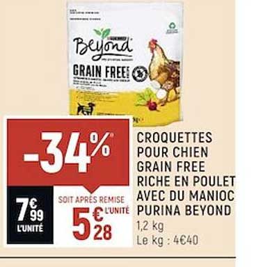 croquettes pour chien grain free riche en poulet avec du manioc purina beyond