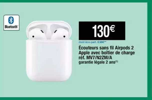 écouteurs sans fil airpods 2 apple avec boîtier de charge
