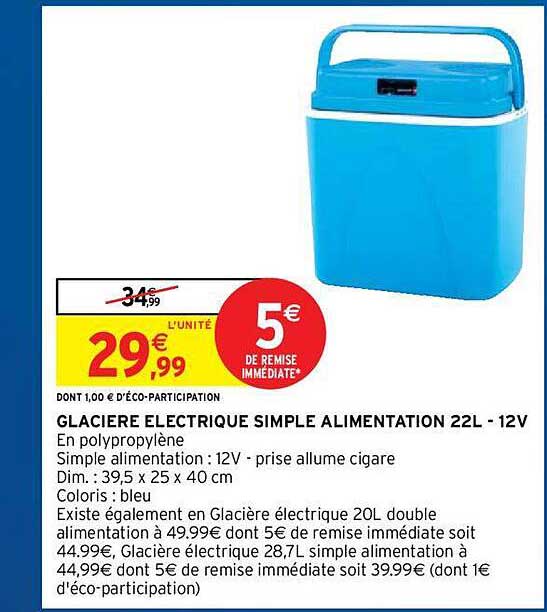 glacière électrique simple alimentation 22l - 12v