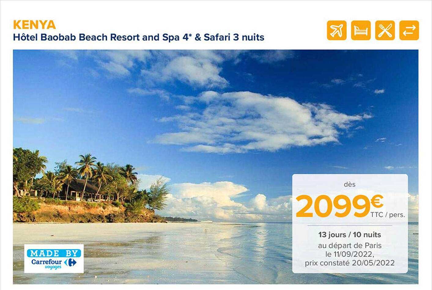 hôtel baobab beach resort and spa 4* & safari 3 nuits