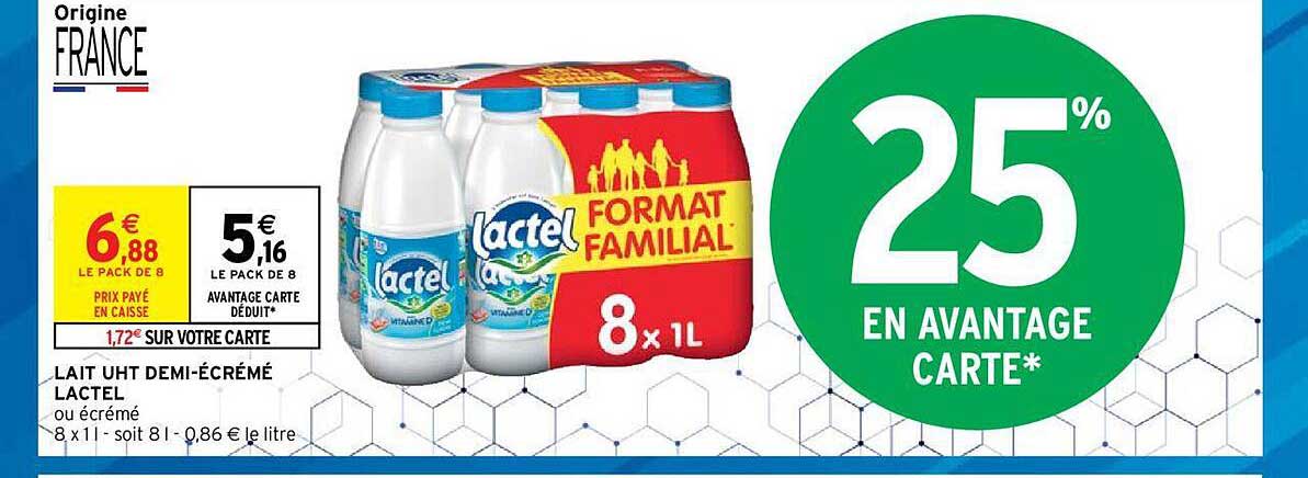 Lait Uht Demi-écrémé Lactel