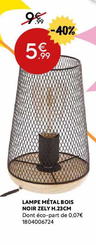 Lampe Métal Bois Noir Zely