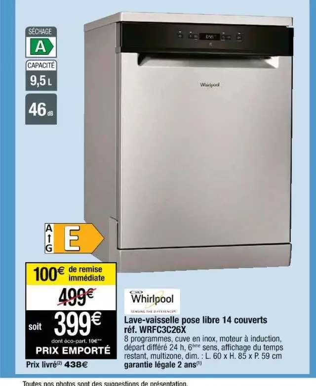 lave-vaisselle pose libre 14 couverts whirlpool