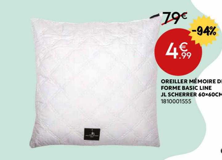 oreiller mémoire de forme basic line jl scherrer 60 x 60 cm