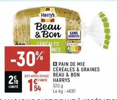 pain de mie céréales & graines beau & bon harrys