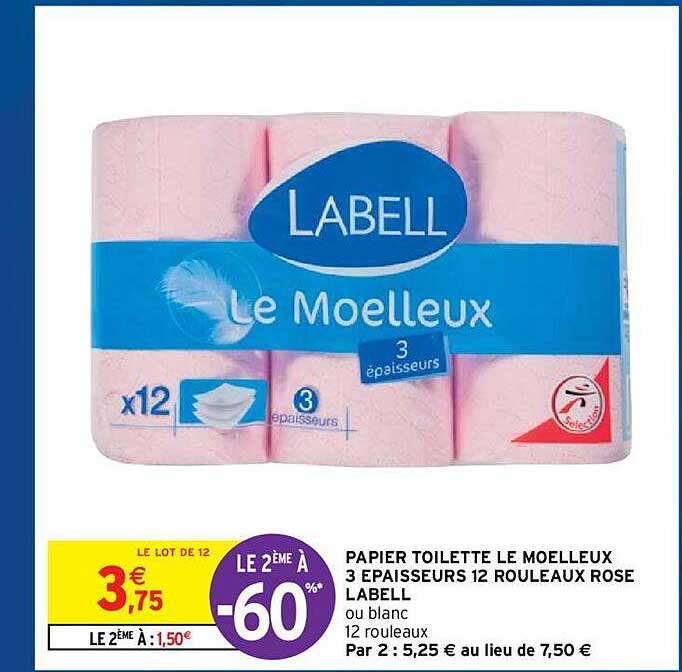 papier toilette le moelleux 3 épaisseurs 12 rouleaux rose labell